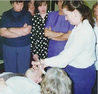 Wendy Emberson demonstrating pad positioning during her I.F.T. Workshop