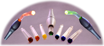 Colour Light Therapy torch with a selection of coloured glass rods