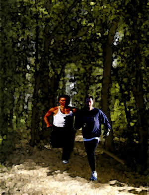 running in a forest