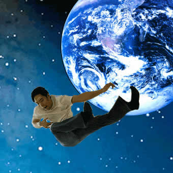 man falling off the world