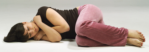 B.    (Side position) Fluid Fish Movement: Resting on your side begin with gently rocking. Imagine your spine like a fish Ã¢â‚¬â€œ fluid and wavelike Ã¢â‚¬â€œ move towards a soft lateral and up/down giggling