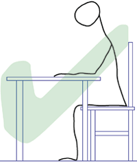 Figure 2 Good usage. The trunk is leaning forward from the hip joints allowing the natural curves of the spine to be respected. There is good poise of the head and lengthening of the spine. As long as the correct relative positions of the head/neck/back are kept, the trunk could be leaning forward more, or be vertical, or even leaning backward against the back of the chair without any problems