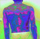P.I.P. example 1: This patient aged 40 is HIV+. The first picture was taken before treatment with severe energy congestion shown in red along his spinal column for which I gave him stimulating frequencies.