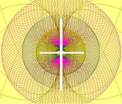 Fig. 2b Side view of Vertical Central Assemblage Energy Channel, Horizontal Energy Perception Bundle and Assemblage Point at their cross point, generating the Human Energy Fields Ã¢â‚¬â€œ Aura. Human Energy Field is a bio-resonant interference system of quantum energy-information toroidal layers wound up around the vertical Central Assemblage Energy Channel and horizontal perception energy bundle