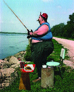 Fat man fishing