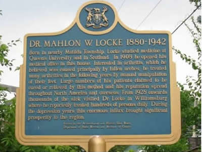 Memorial plaque to Dr Mahlon W Lock, Williamsburg, Ontario