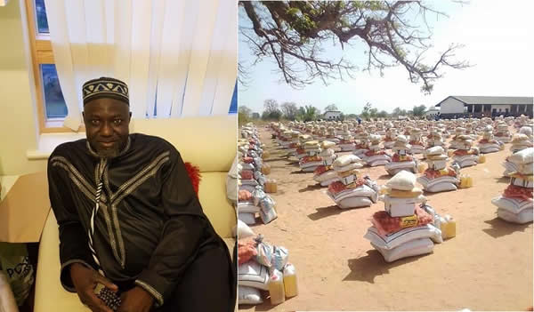 Imam Jaiteh distributing food to needy village people, schools and orphans in the Gambia