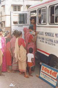 Dr Banerjee's mobile clinic which brings homeopathy to many areas of Calcutta. The van was purchased with money raised by Homoeopathy for a Change