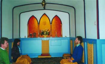 Meditators in the Meditation Sanctuary at the Self-Realization Meditation Healing Centre, Queen Camel, Somerset, UK