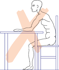 Figure 1 An example of bad usage in a sitting position. The head is back in relation to the neck, the lower back is rounded, the pelvis is tilted backward, the whole back is shortened and the abdominal muscles are slackened