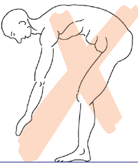 Figure 4 Bad usage of the bending position, although the knees are bent. The hips, knees and ankles are insufficiently flexed and the spine is bent in a shortened way. Same aspect of the trunk as figure 3