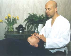Practitioners often use a series of very light Bowen moves on the forehead and third eye to finish a session. This is the first move in the series